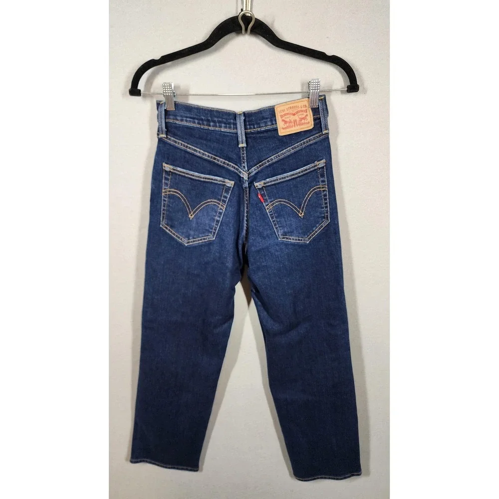 Levis Ribcage Straight Ankle Jeans Womens 25 Distress High Rise Denim Button Fly
